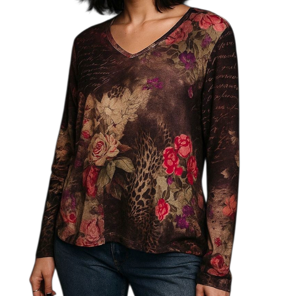 Xcit USA Y2K Vintage Floral Animal Print Top Size Medium